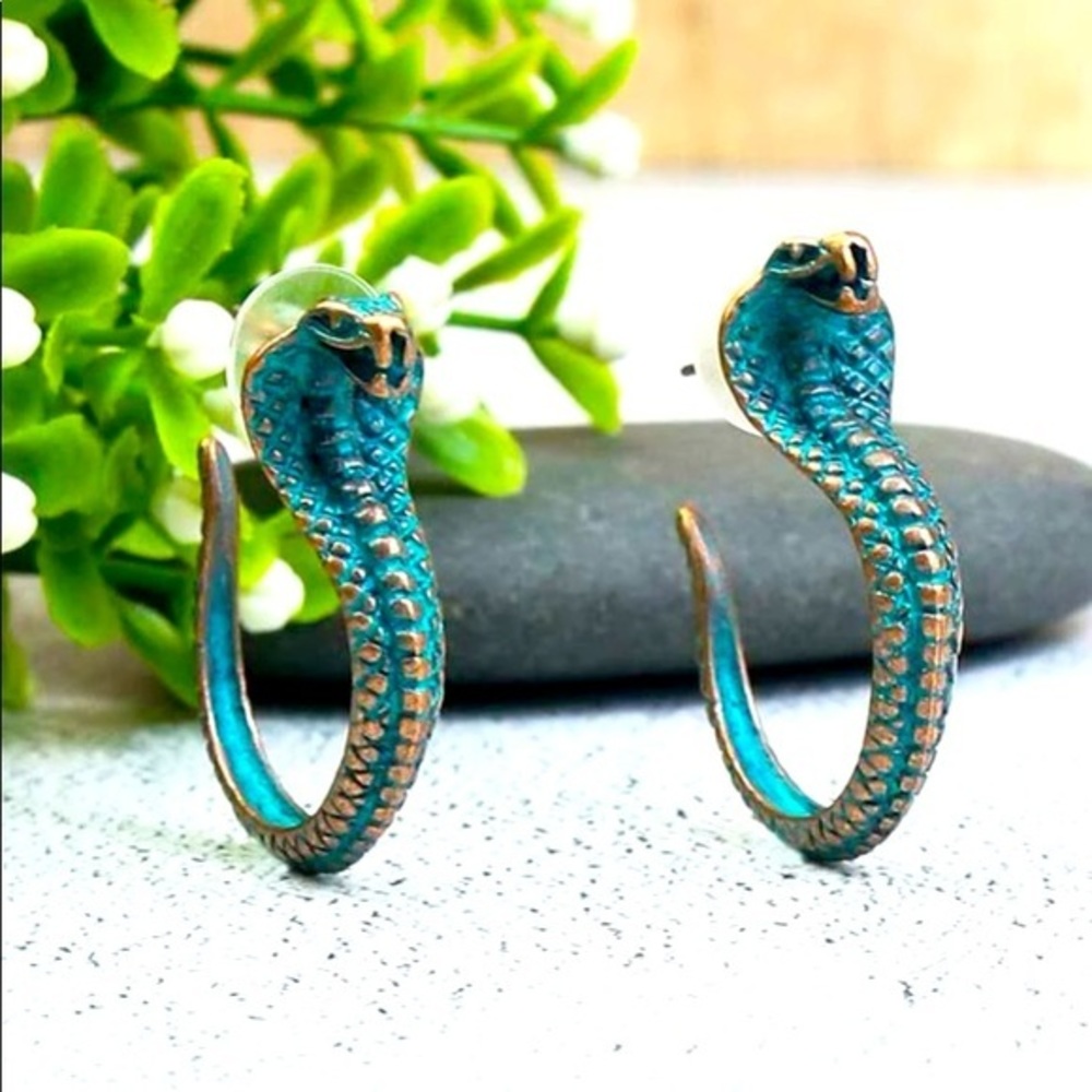 Turquoise Cobra Hoop Earrings - Women Jewelry Earrings
